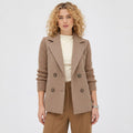Women's Wool-Blend Jacket Double-Breasted Ribbed Sleeves Notch Lapel Tailored Fit