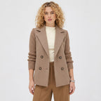 Women's Wool-Blend Jacket Double-Breasted Ribbed Sleeves Notch Lapel Tailored Fit