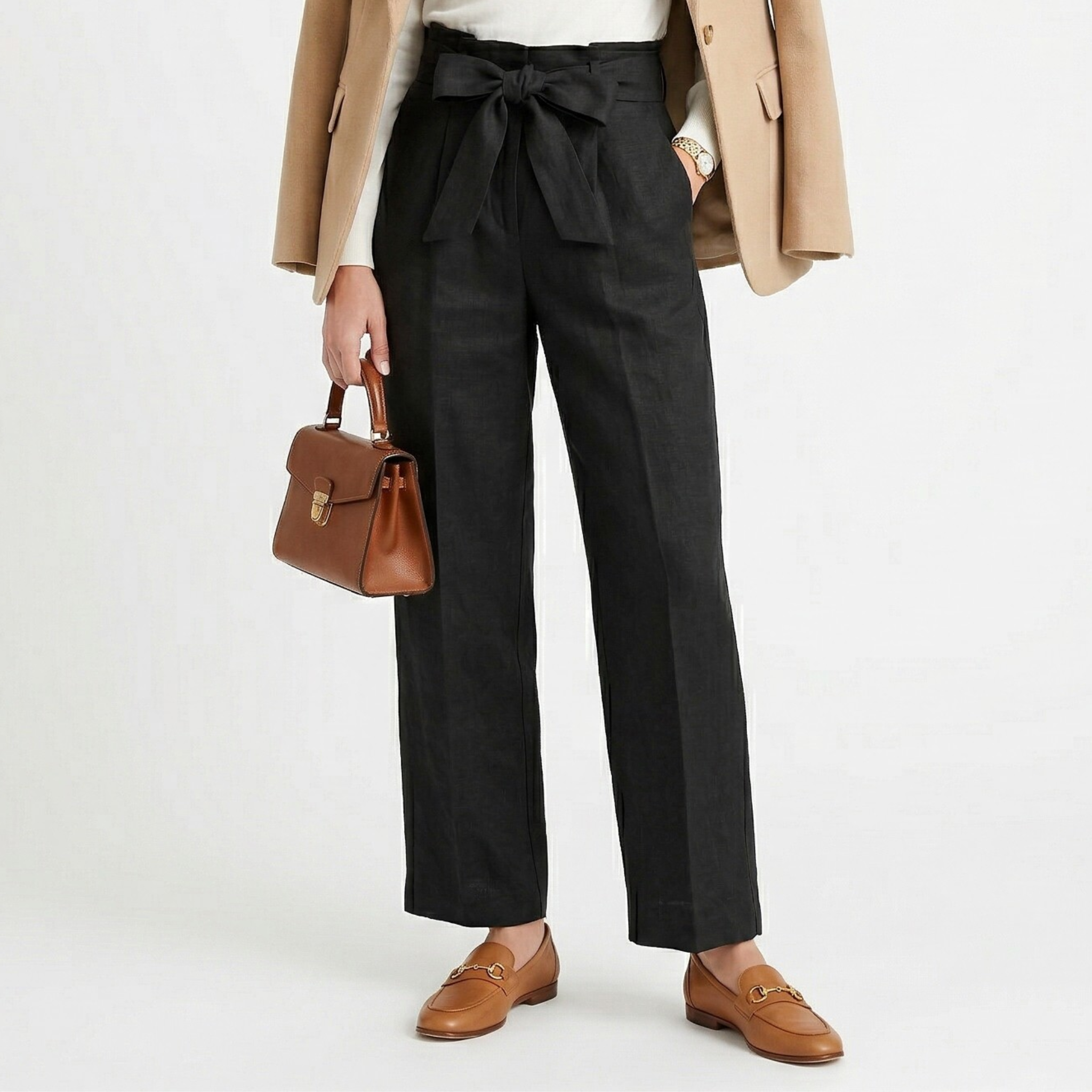 Women's Linen Trousers Tie-Belt Wide-Leg Fit