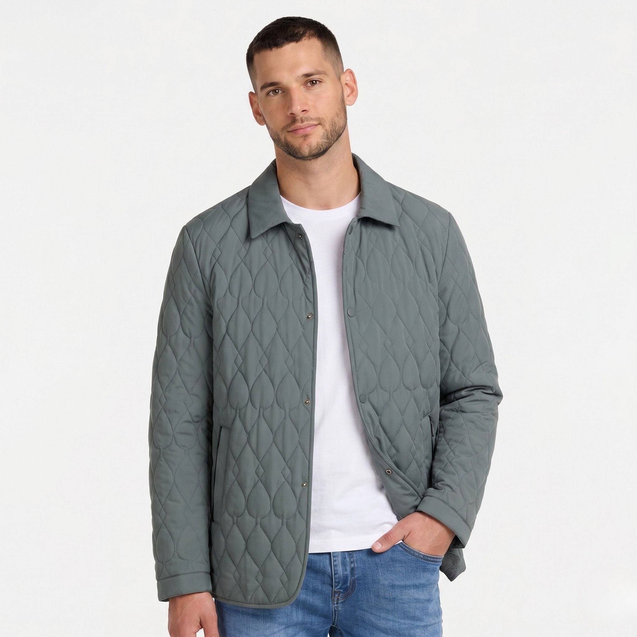 Men's Jacket Diamond Quilted Button Regular Fit