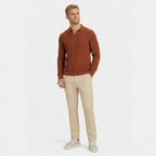Men's Knit Polo Ribbed Long Sleeve Open Collar Regular Fit