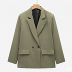 Women's Double-Breasted Blazer Peak Lapel Longline Tailored Relaxed Fit