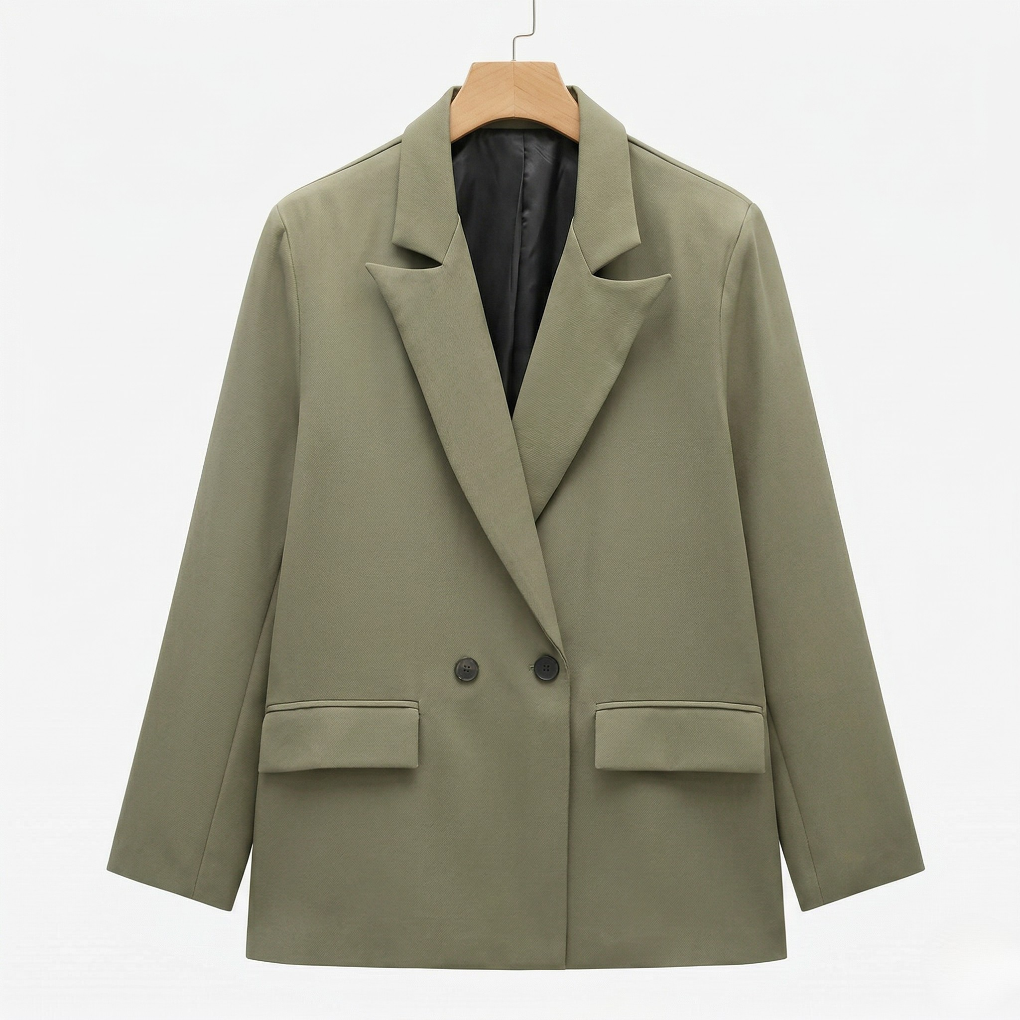 Women's Double-Breasted Blazer Peak Lapel Longline Tailored Relaxed Fit