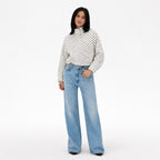Women's Polka Dot Jacket Funnel Neck Cropped Fit