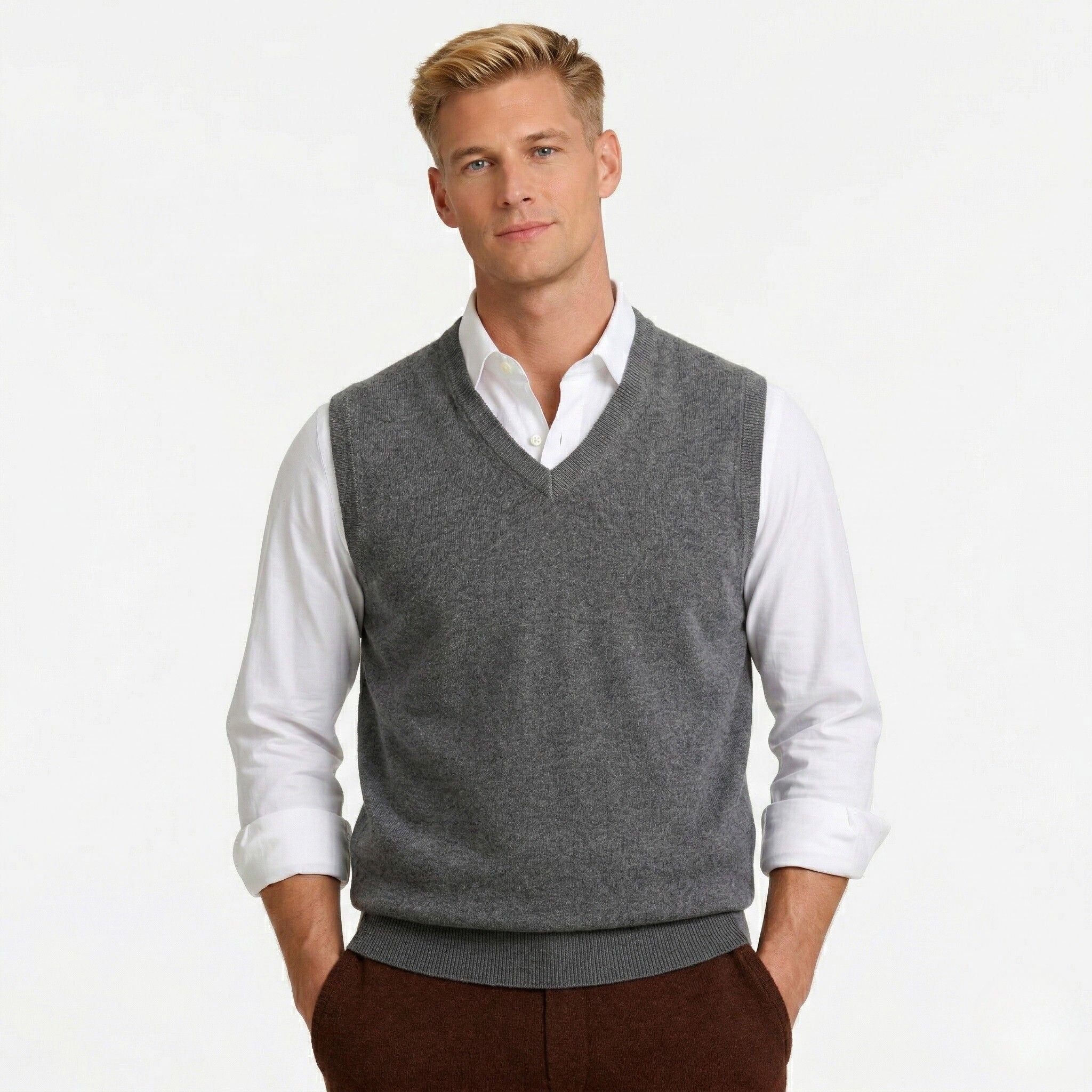 Men's Fine Knit Jumper Vest V-Neck Regular Fit