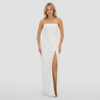 Women's Strapless Maxi Dress Bandeau Draped Side Split