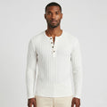 Men's Ribbed Knit Henley Top Long Sleeves Slim Fit