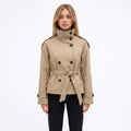 Women's Double-Breasted Trench Jacket Funnel Neck Tailored Fit