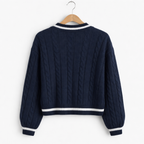 Women's Knit Jumper Cable V-Neck Cricket Stripe Regular Fit
