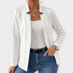 Women's Blazer Collarless Open-Front Longline Tailored Fit
