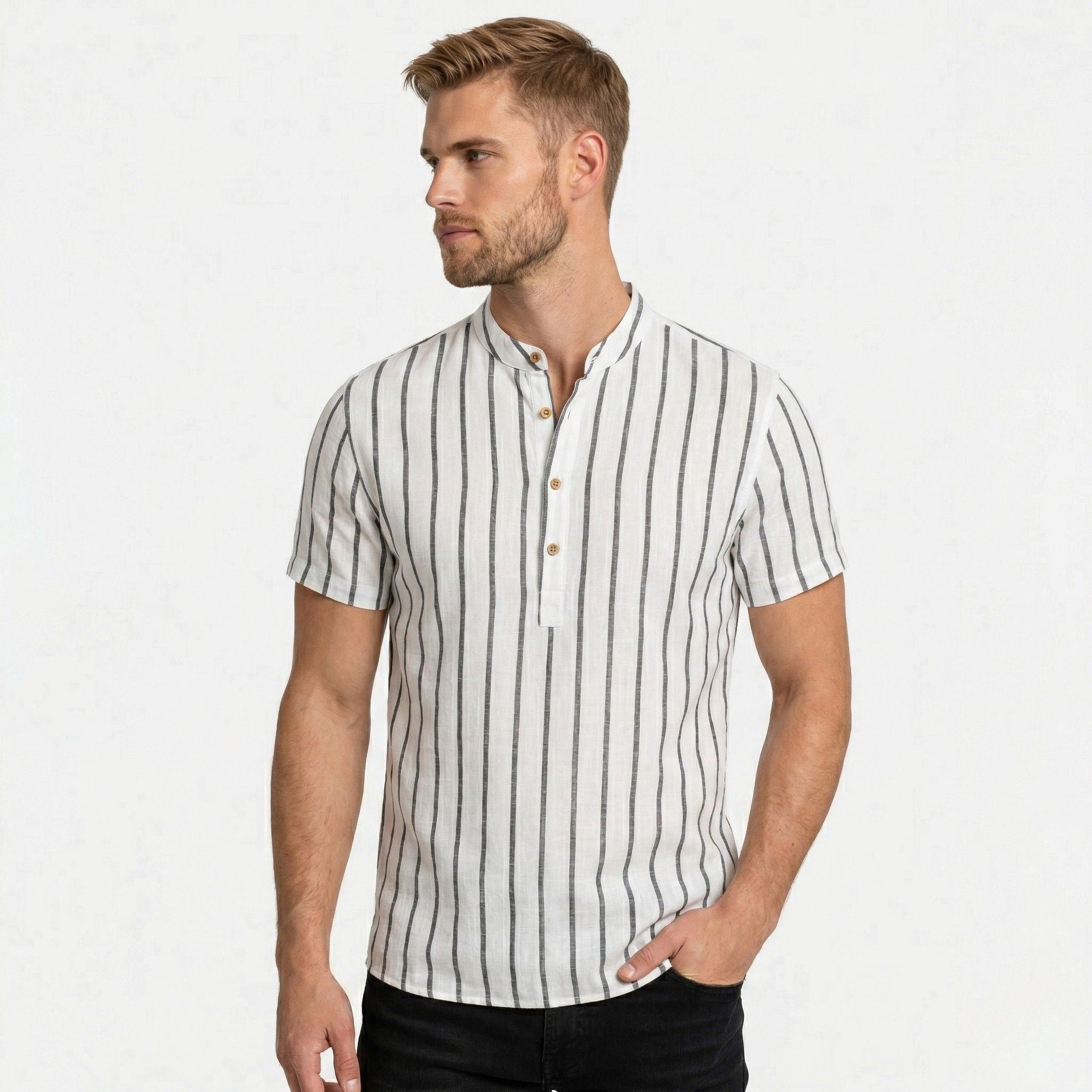 Monterelle | Men’s Striped Short Sleeve Shirt Lightweight Summer Cotton
