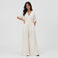 Women's Wrap Jumpsuit V-Neck Batwing Sleeve Wide Leg Relaxed Fit