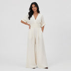 Women's Wrap Jumpsuit V-Neck Batwing Sleeve Wide Leg Relaxed Fit