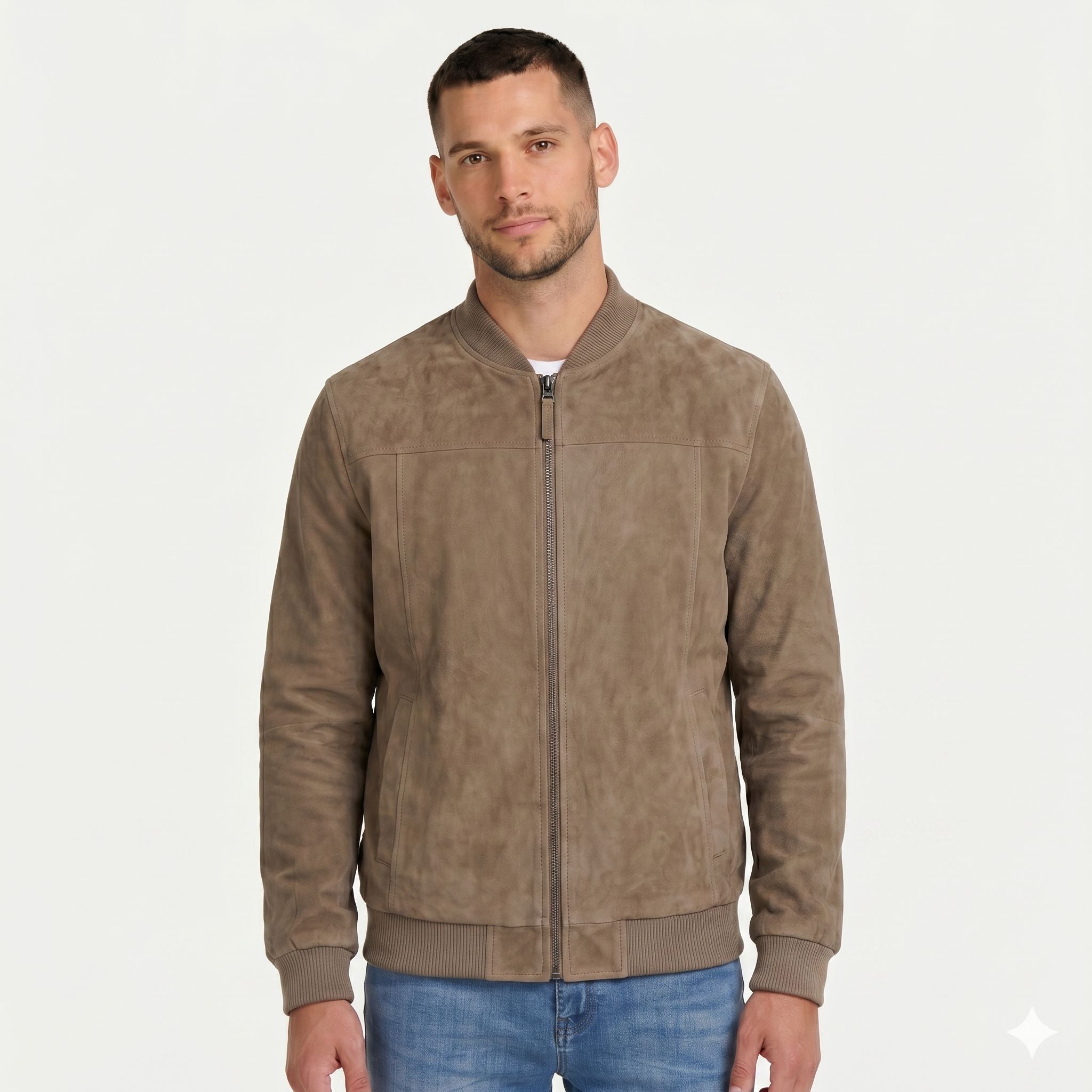 Men's Zip Bomber Jacket Ribbed Collar Regular Fit