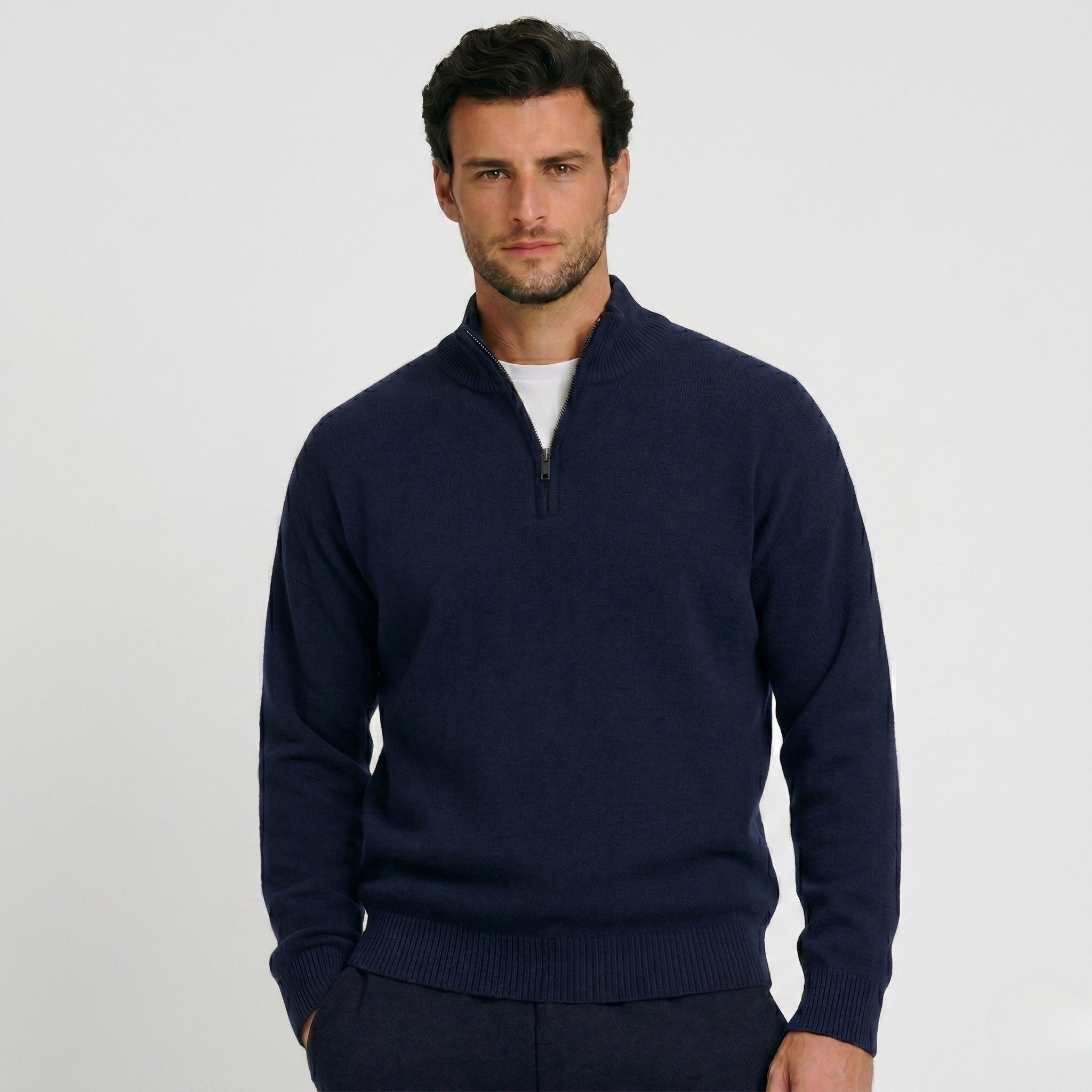 Men's Knit Jumper Quarter-Zip Funnel Neck Regular Fit