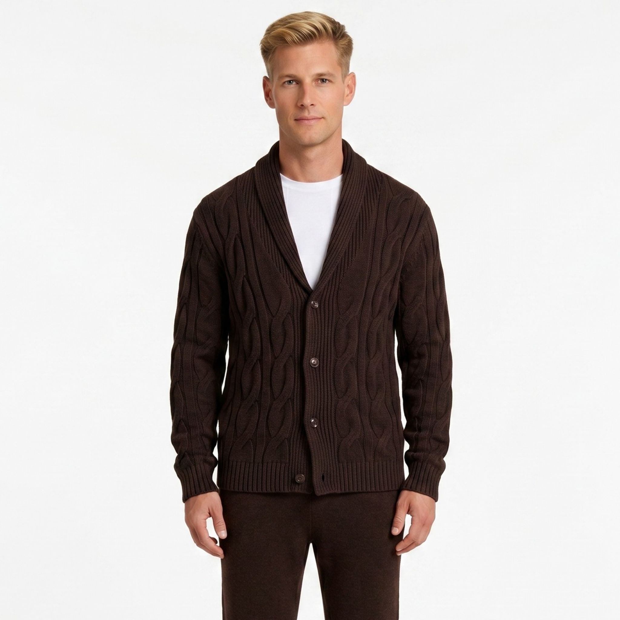 Monterelle | Men's Cable Knit Shawl Collar Cardigan Regular Fit