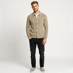 Men's Knit Cardigan Shirt Collar Button-Through Ribbed Regular Fit
