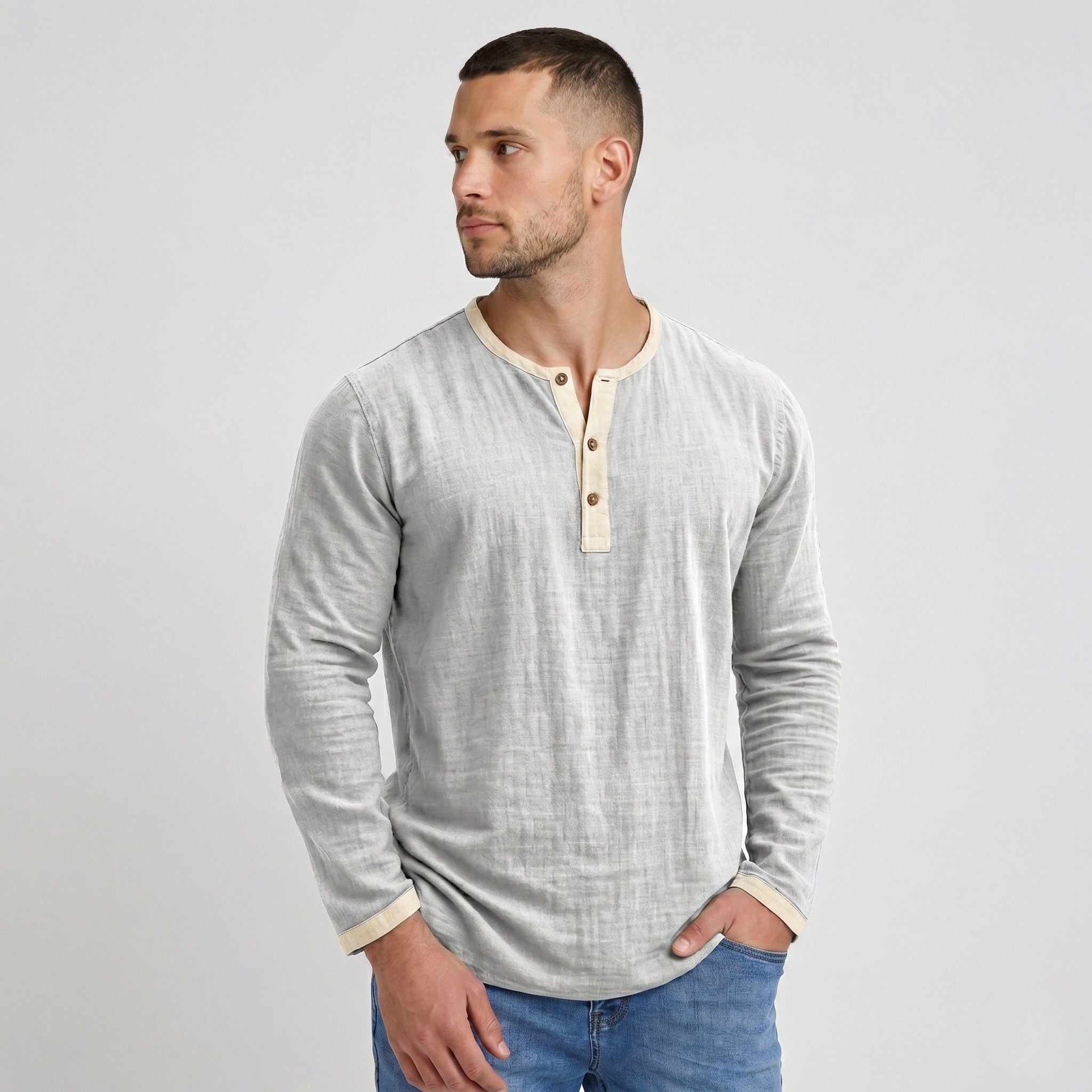 Men's Henley Shirt Long Sleeve Regular Fit