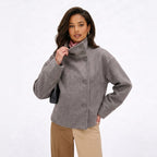 Women's Wool-Blend Coat Jacket Single-Breasted Funnel Neck