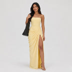 Women's Strapless Maxi Dress Bandeau Draped Side Split