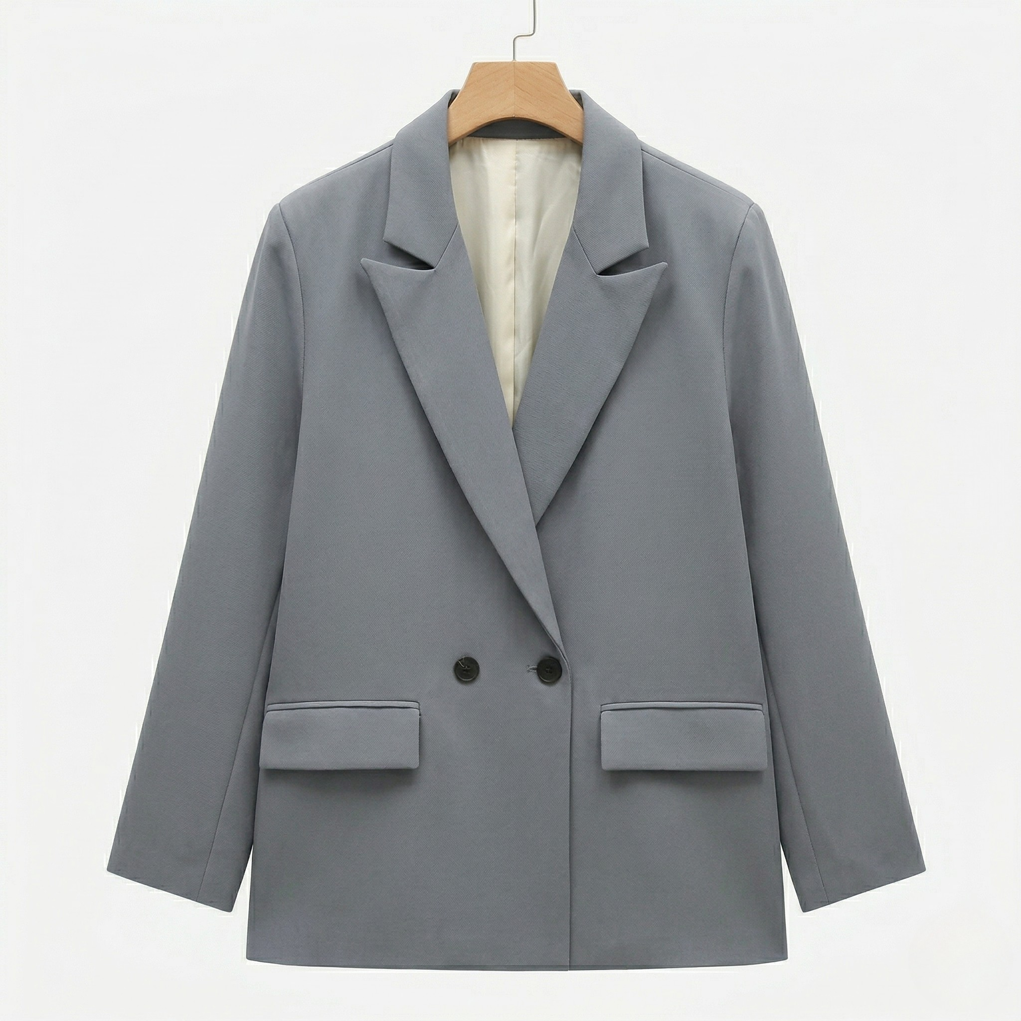 Women's Double-Breasted Blazer Peak Lapel Longline Tailored Relaxed Fit