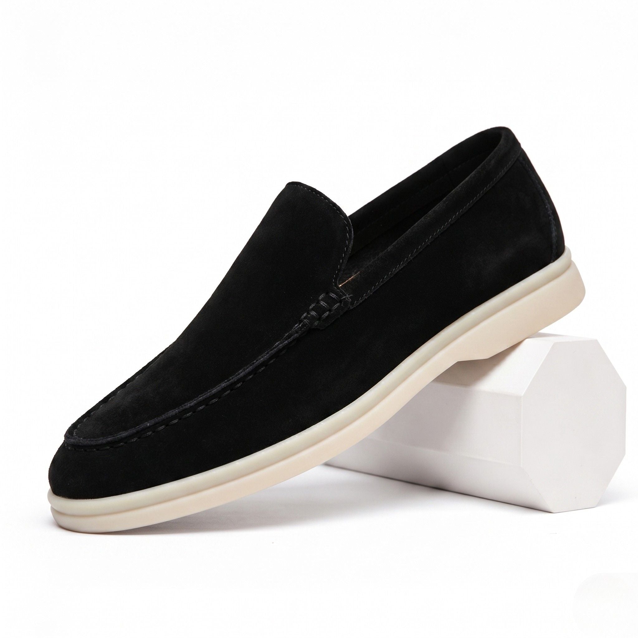 Women's Suede Slip-On Loafers Moccasin Stitch Flatform Sole
