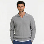 Men's Knit Polo Ribbed Long Sleeve Open Collar Regular Fit