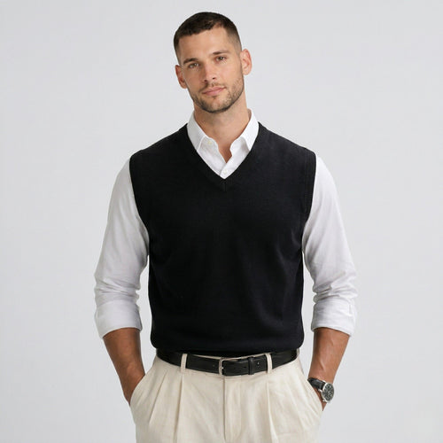 Men's Fine Knit Jumper Vest V-Neck Regular Fit