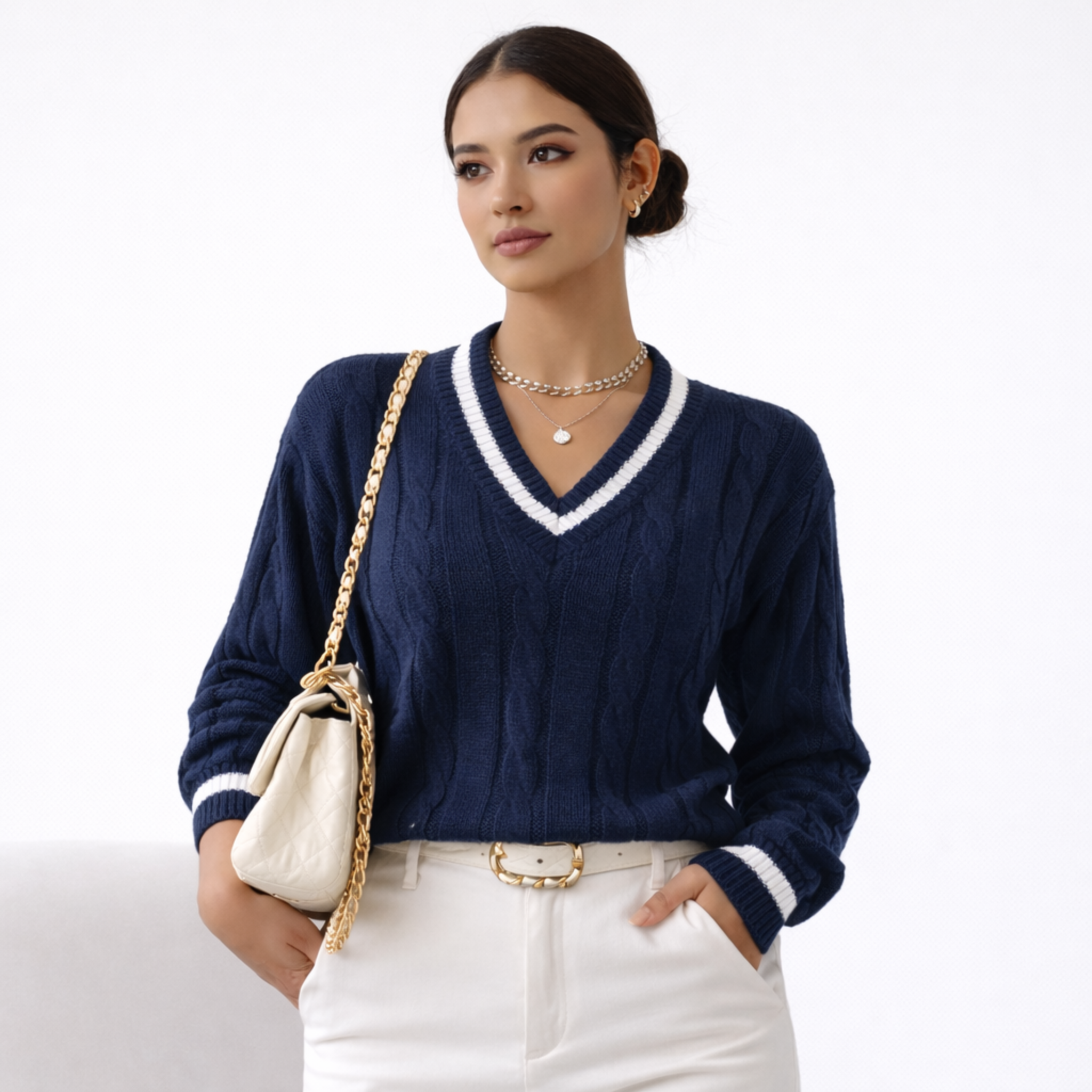 Monterelle | Women’s V-Neck Knit Top Comfortable Classic Style