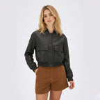 Women's Cropped Bomber Jacket Dual Patch Pocket Regular Fit