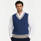 Men's Classic Knit Jumper V Neck Cable Wool Business Wear