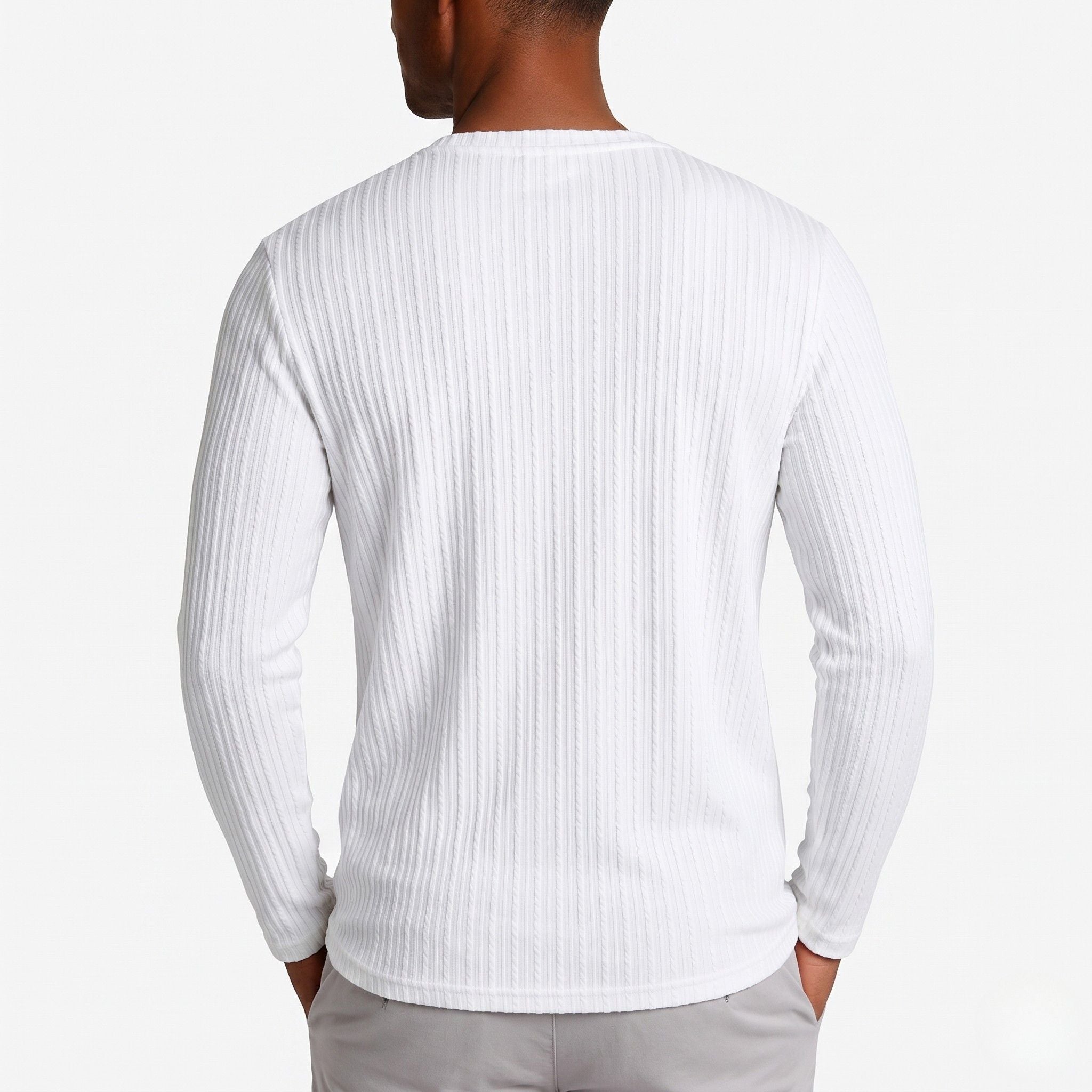 Men's Ribbed Knit Henley Top Long Sleeves Slim Fit