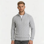 Men's Knit Jumper Cable Quarter-Zip Funnel Neck Regular Fit