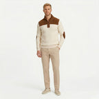 Men's Knit Jumper Quarter-Zip Ribbed Elbow Patches Regular Fit