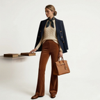 Women's High-Waist Trousers Corduroy Flared Fit