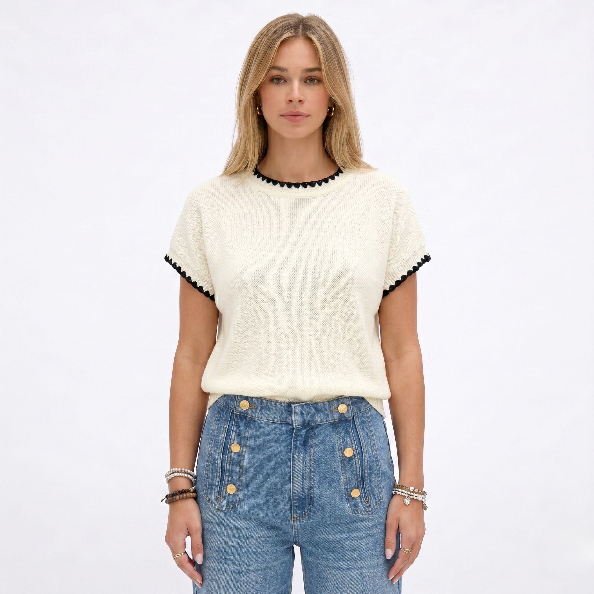 Women's Knit Jumper Short Sleeve Crew Neck Relaxed Fit