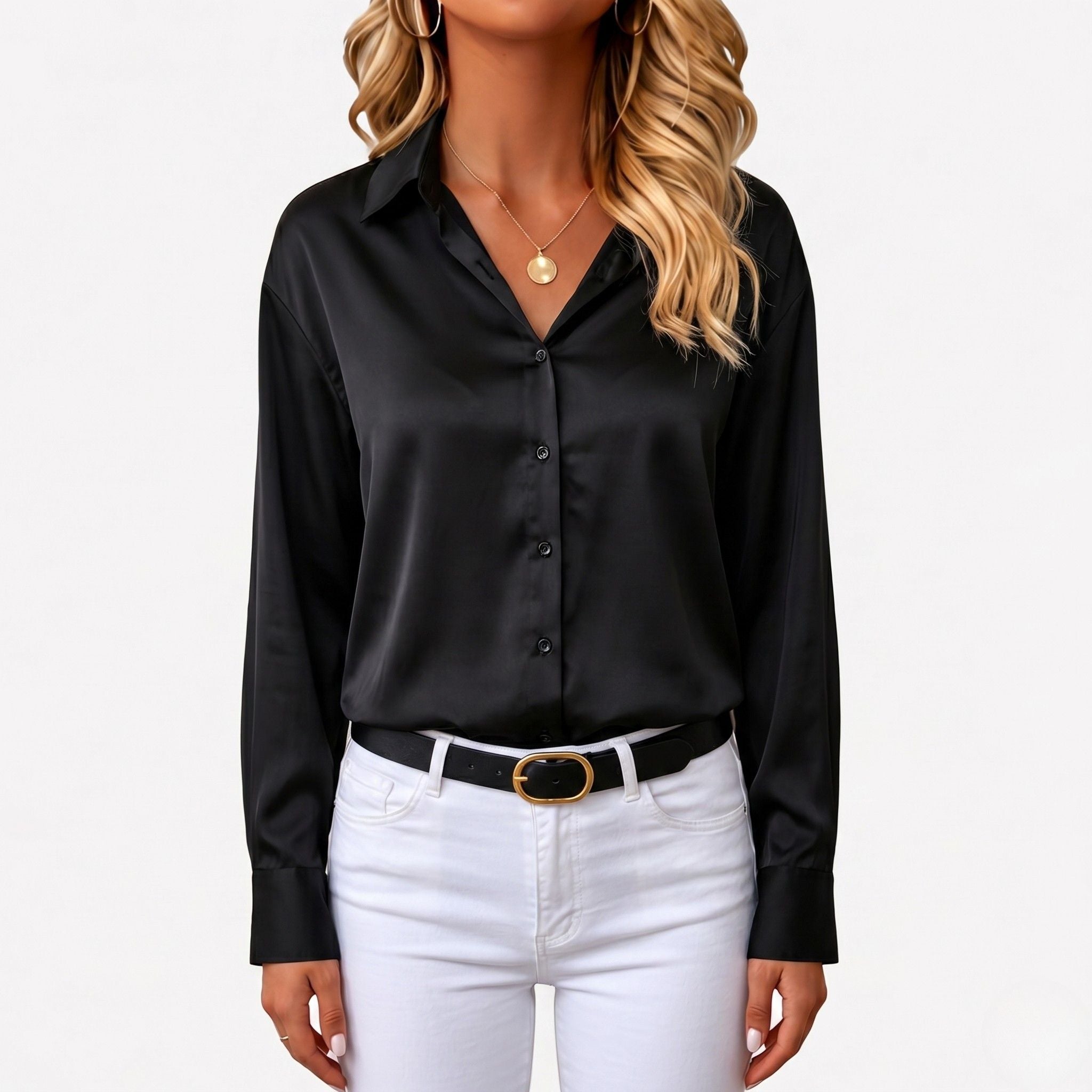Monterelle | Women’s Satin Dress Blouse Classic Elegant Office Top