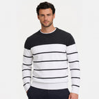 Men's Stripe Jumper Crew Neck Colour Block Regular Fit