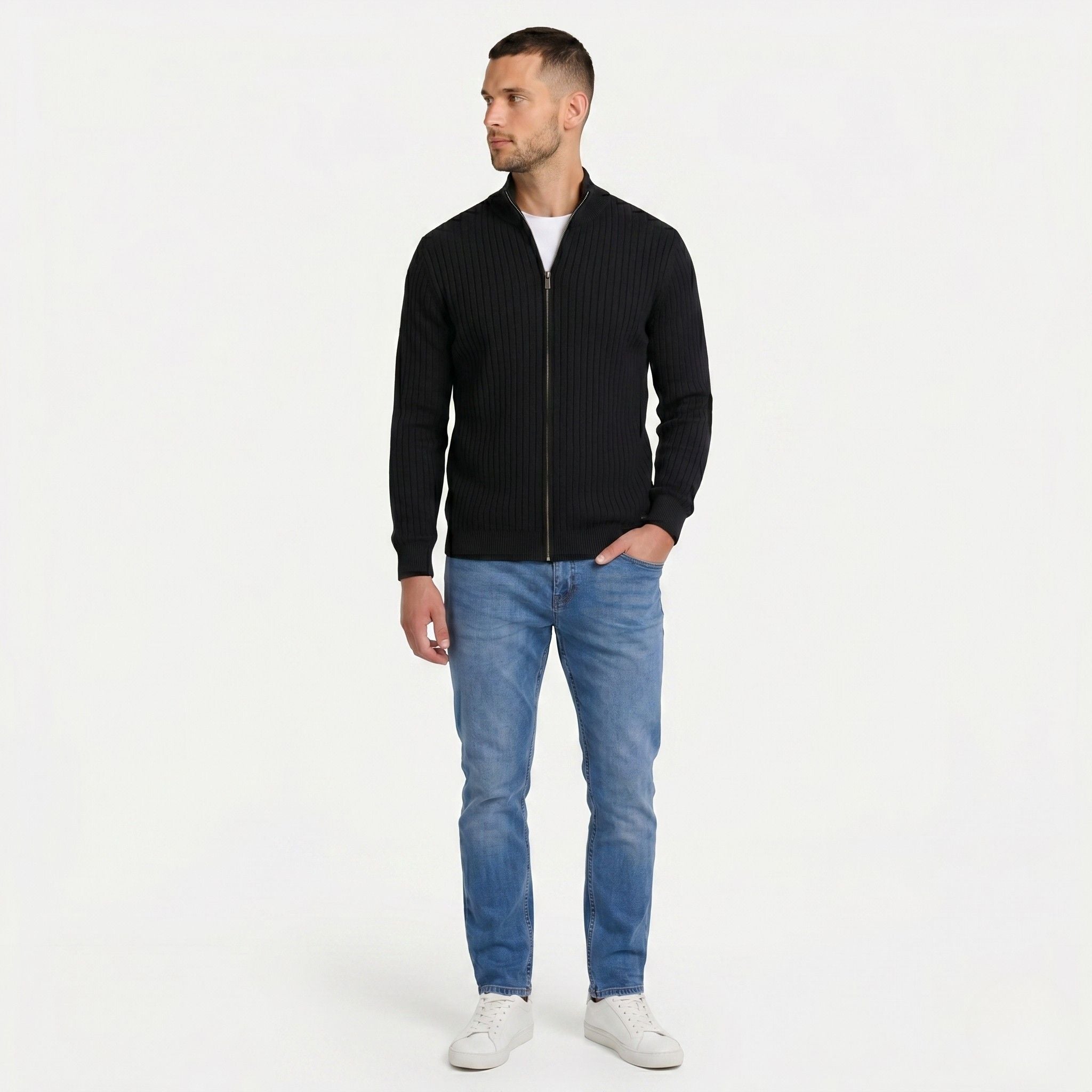 Men's Ribbed Cardigan Full-Zip Regular Fit