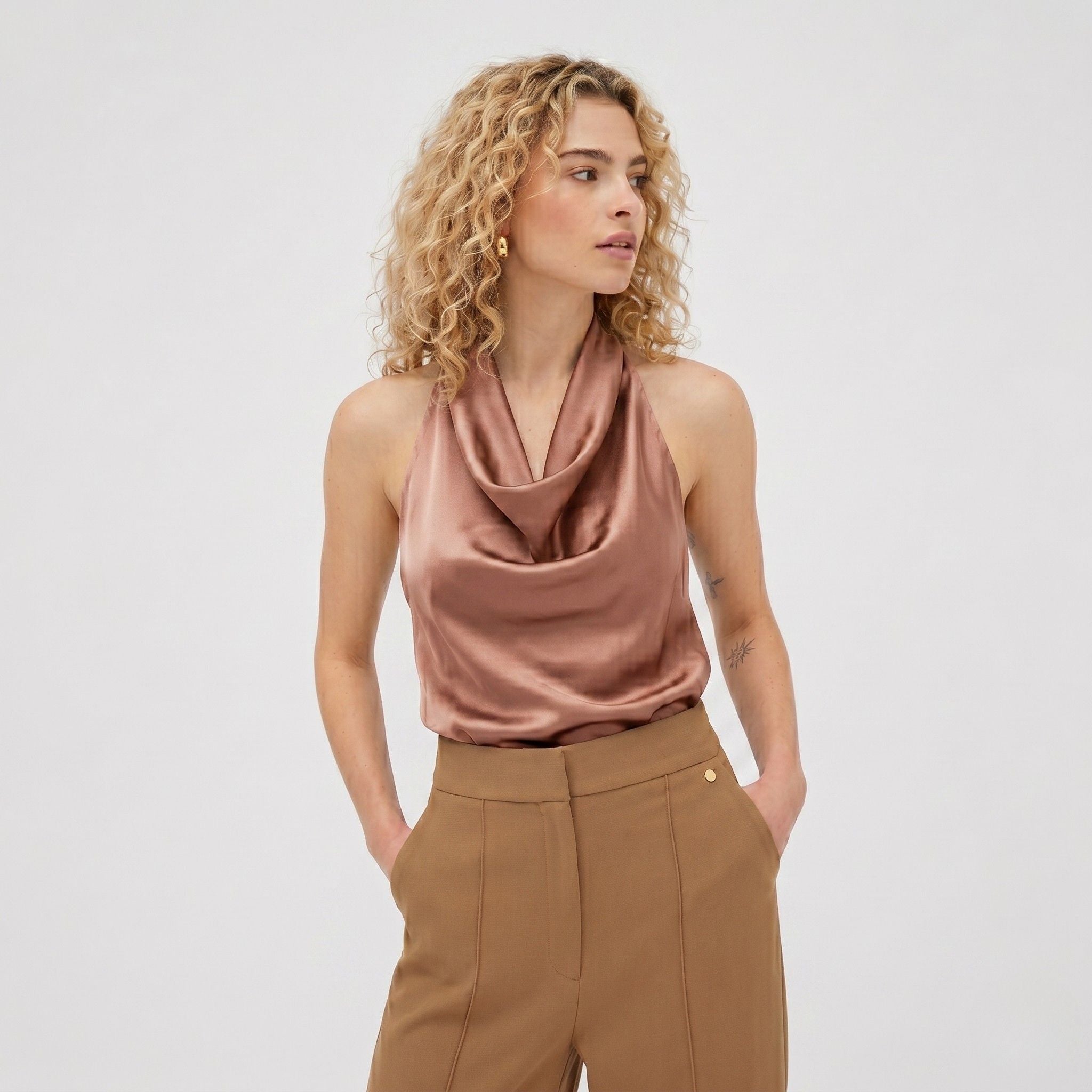 Monterelle | Women’s Satin Halter Neck Top Elegant Sleeveless Top