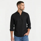Men's Henley Shirt Long Sleeve Mandarin Collar Regular Fit