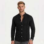Men's Long Sleeve Shirt Mandarin Collar Pintuck Regular Fit