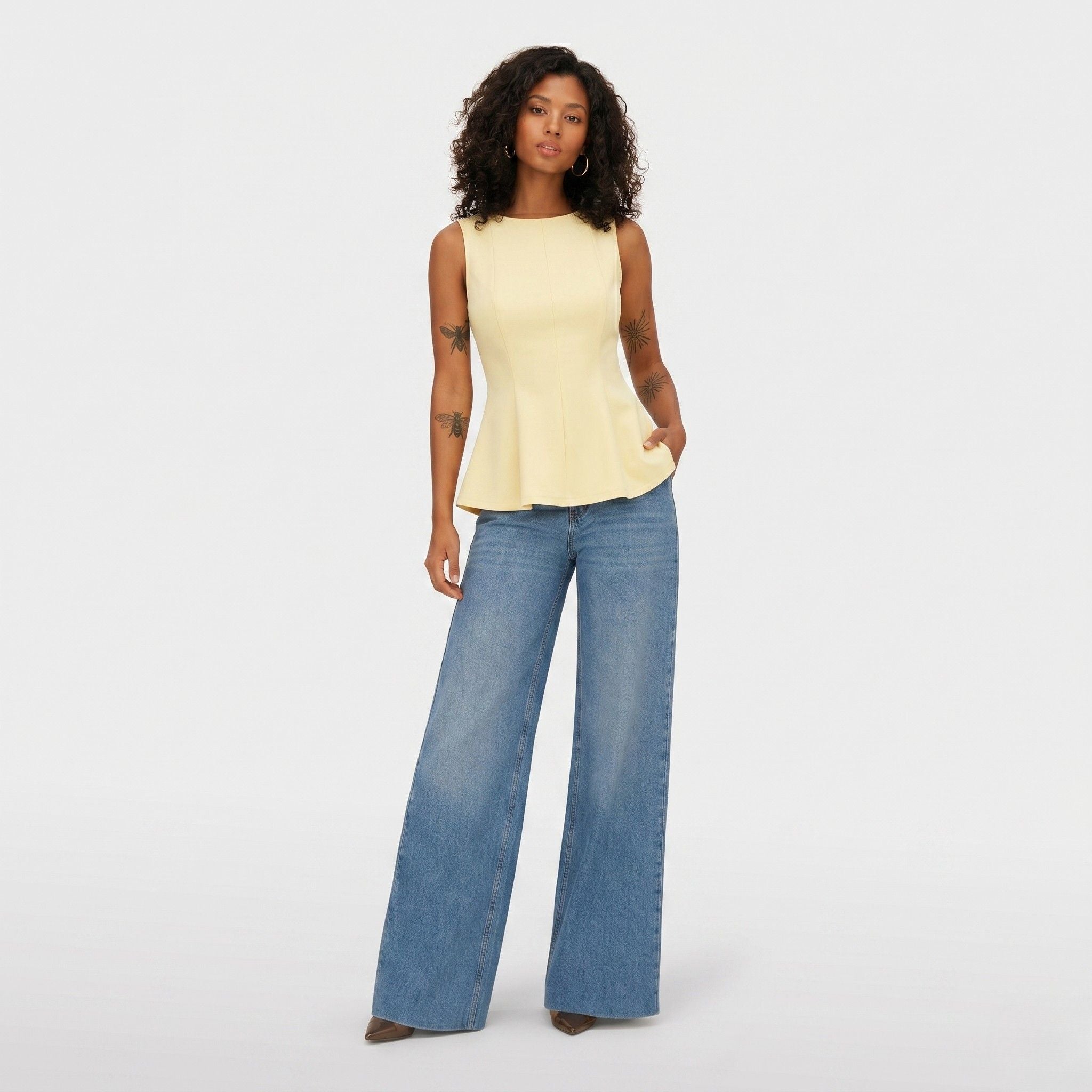 Women's Blouse Sleeveless Peplum Slim Fit