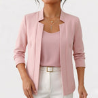 Women's Blazer Collarless Open-Front Longline Tailored Fit