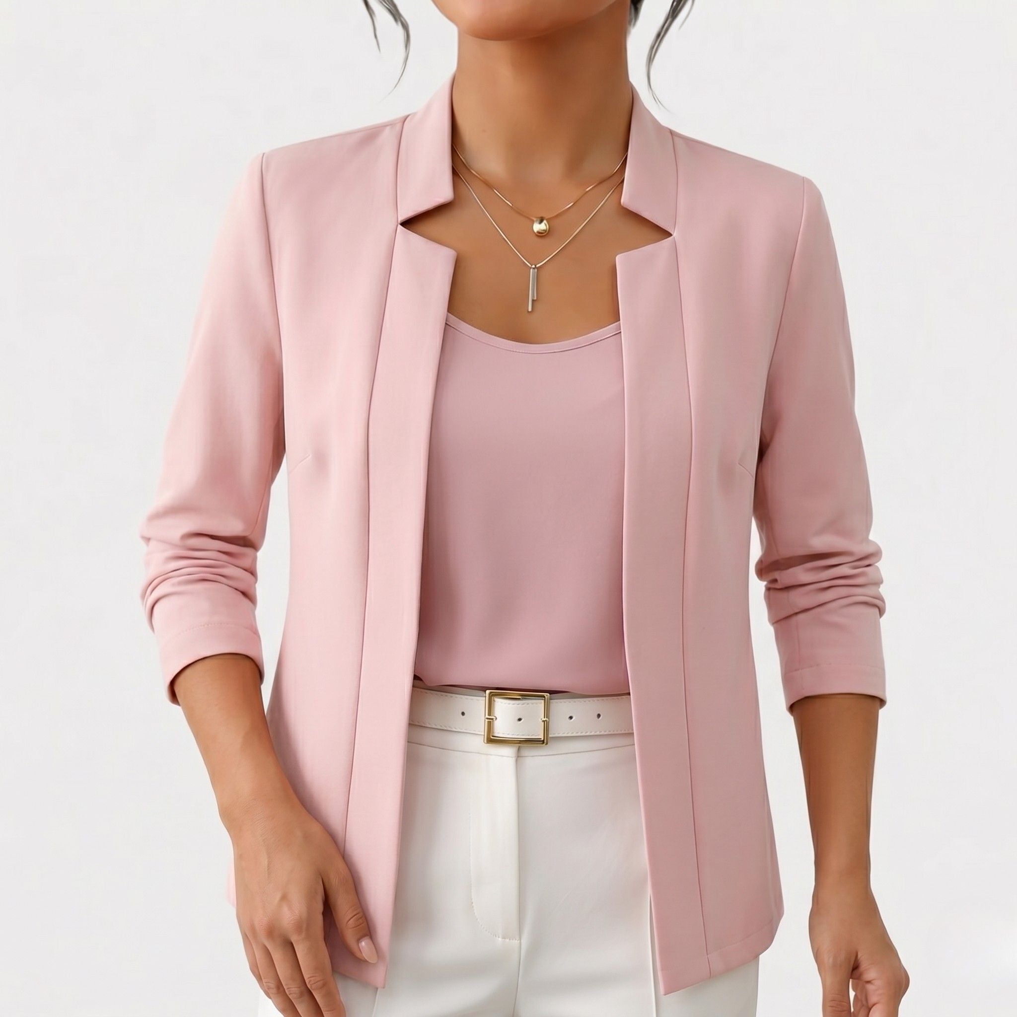 Women's Blazer Collarless Open-Front Longline Tailored Fit
