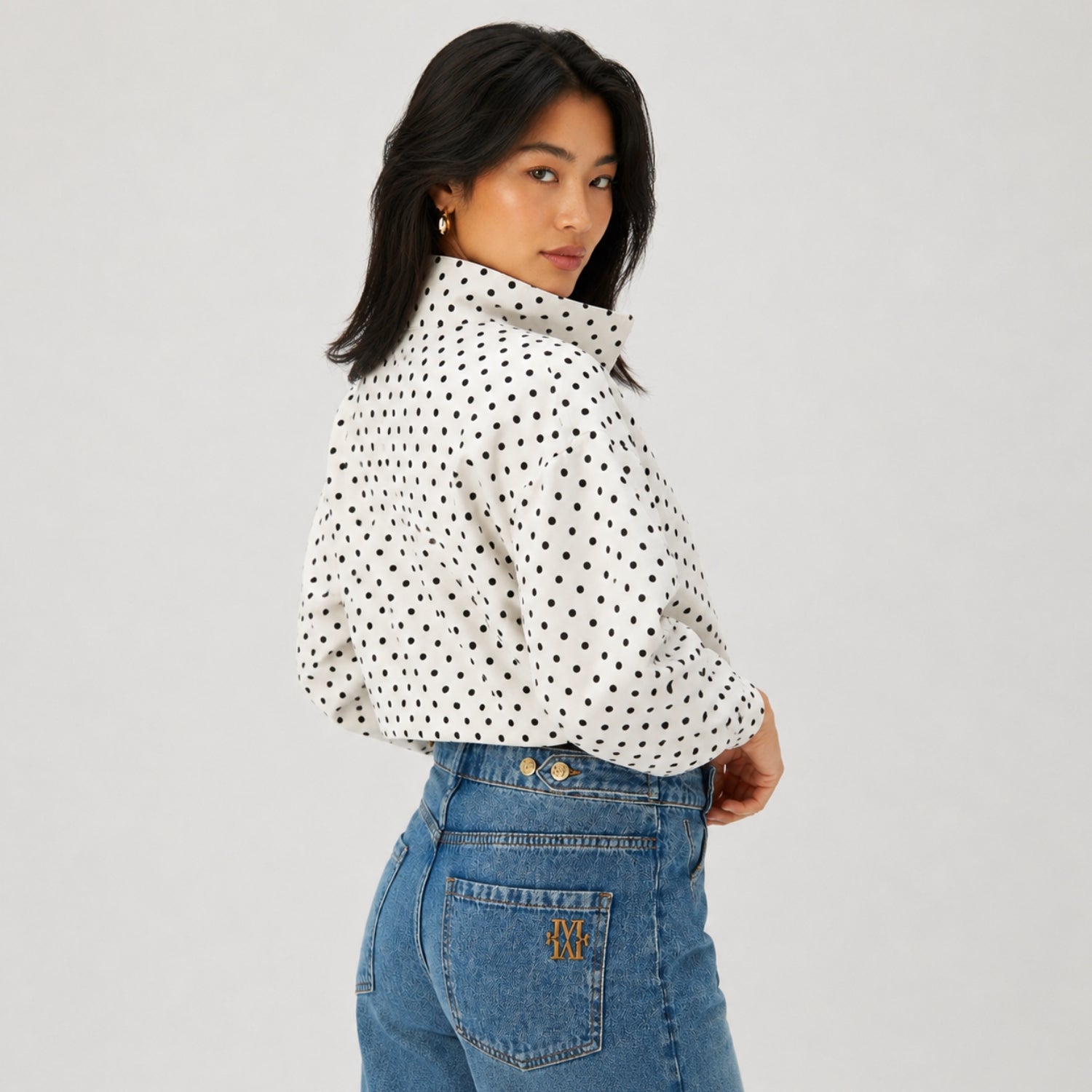Women's Polka Dot Jacket Funnel Neck Cropped Fit