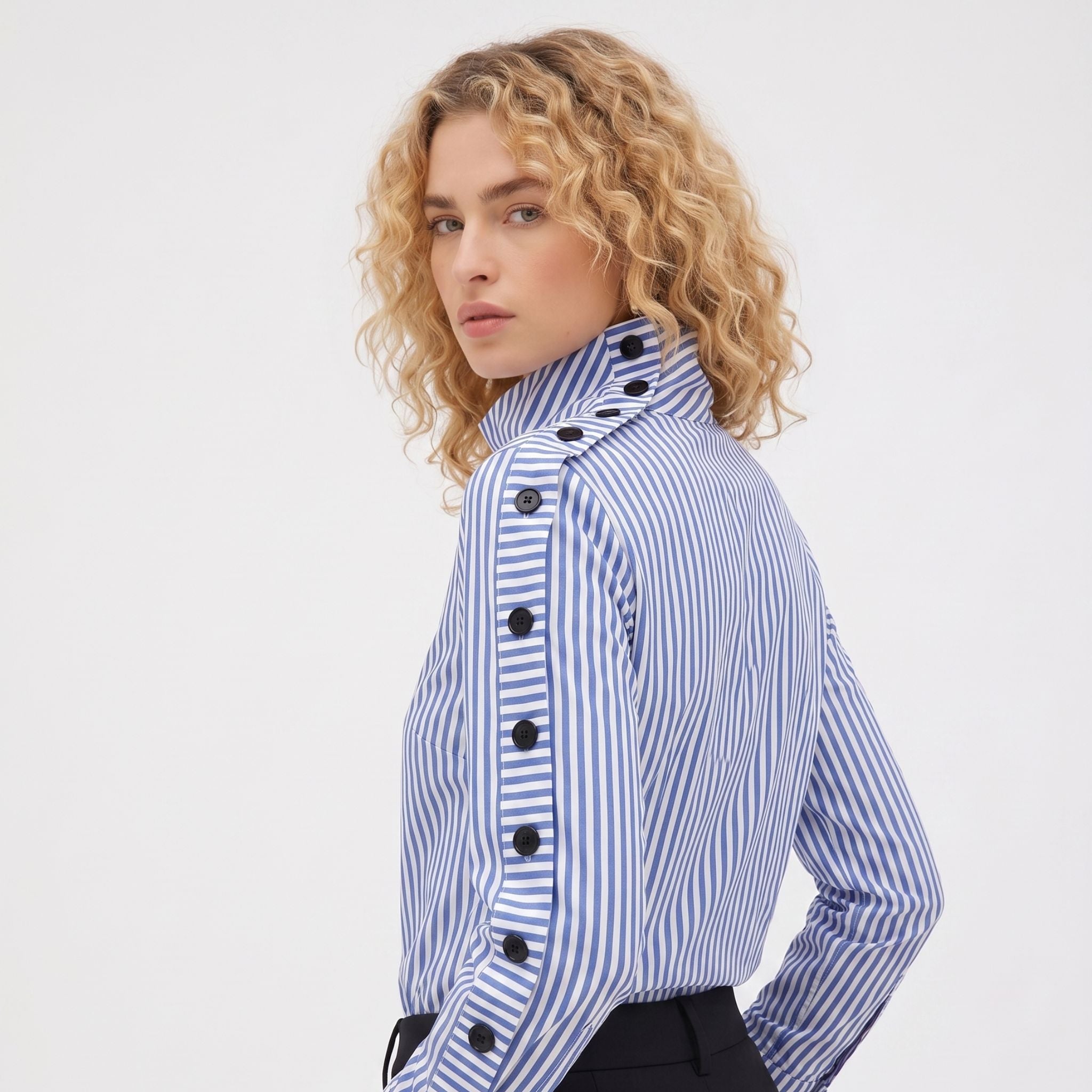 Women's Skivvy Neck Shirt Buttoned Long Sleeve
