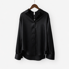 Women's Satin Blouse Long Sleeve Button-Down Point Collar Relaxed Fit