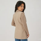 Women's Wool-Blend Jacket Double-Breasted Ribbed Sleeves Notch Lapel Tailored Fit
