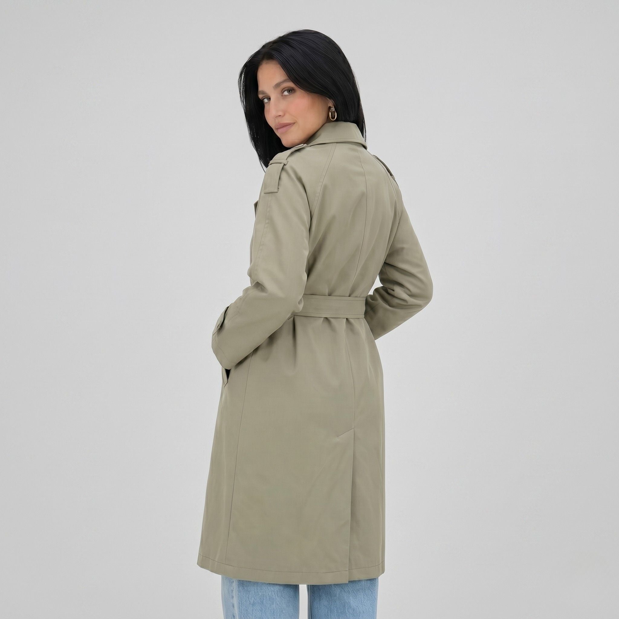 Women's Trench Coat Double-Breasted Belted Longline Relaxed Fit